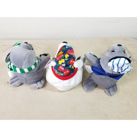 Coca Cola Polar Bear Seal Bean Bag Plush 1997 1998 Christmas 8" New Vintage x3 - Picture 12 of 16